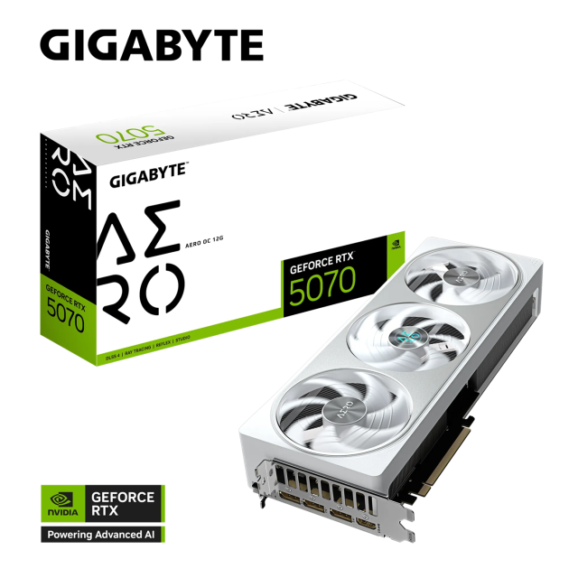 Видео карта GIGABYTE nVIDIA RTX5070 AERO OC 12GB GDDR7, 192-bit, HDMI, 3x DP