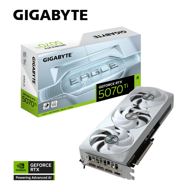 Видео карта GIGABYTE nVIDIA GeForce RTX5070 Ti EAGLE OC ICE SFF 16GB GDDR7, 256-bit, HDMI, 3x DP