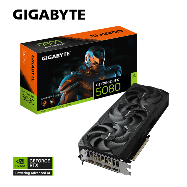 Видео карта GIGABYTE nVIDIA GeForce RTX5080 WINDFORCE OC SFF 16GB GDDR7, 256-bit, HDMI, 3x DP