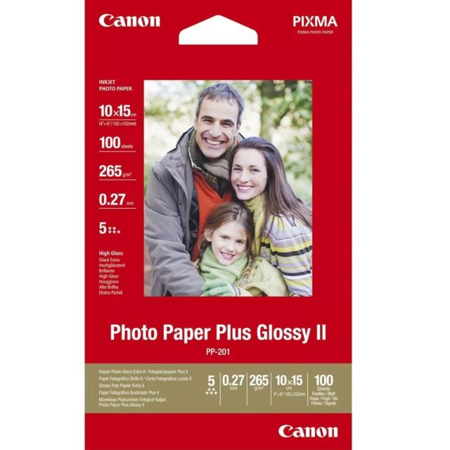Фотохартия Canon Plus Glossy II PP-201, 10x15cm, гланцирана, 265 g/m2, 100 листа