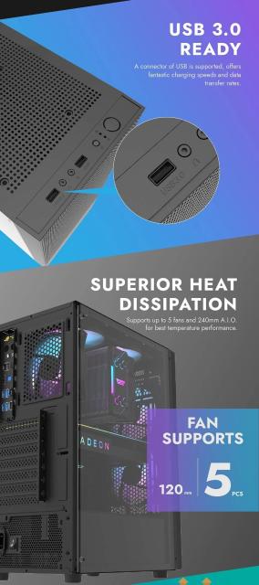 Кутия Darkflash A290 Black, Middle Tower, 1 x USB 3.0, 1 x USB 2.0, 1 x HD Audio, Mini-ITX / mATX / ATX