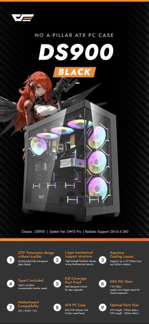 Кутия Darkflash DS900 Black, Middle Tower, 1 x USB 3.1 Type-C, 1 x USB 3.0, 1 x USB 2.0, 1 x HD Audio, Mini-ITX / mATX / ATX