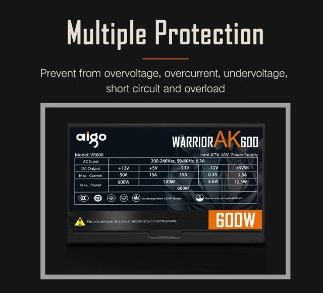 Захранване Darkflash Aigo AK600 RGB, 600W, Active PFC, 80 Plus