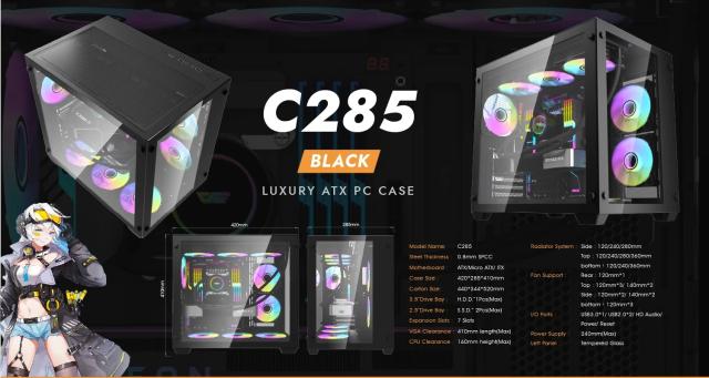 Кутия Darkflash Aigo C285 Black, Middle Tower, 1 x USB 3.0, 2 x USB 2.0, 1 x HD Audio, Mini-ITX / mATX / ATX