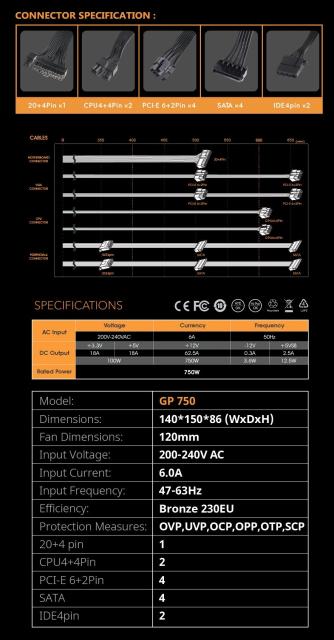 Захранване Darkflash Aigo GP750, 750W, Active PFC, 80 Plus Bronze
