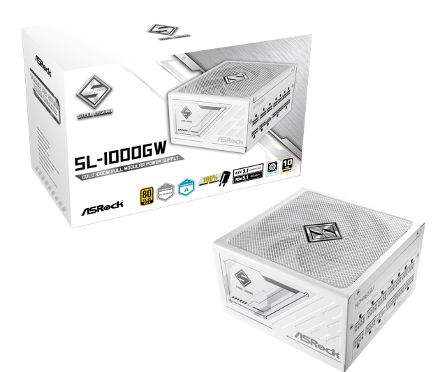 Захранване Asrock Steel Legend White SL-1000GW, 1000W, Active PFC, ATX 3.1, PCIe 5.1, 80 PLUS Gold, Full Modular