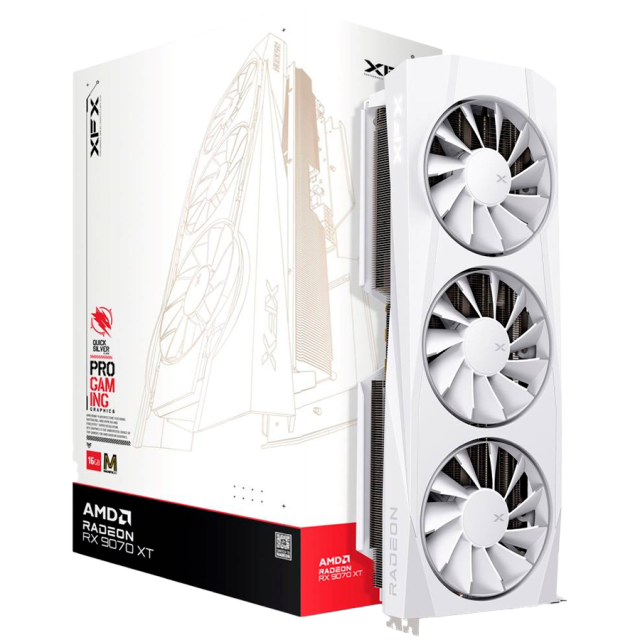 Видео карта XFX Quicksilver AMD Radeon RX 9070XT White Magnetic Air Edition with 16GB GDDR6, 256-bit, HDMI, 3x DP