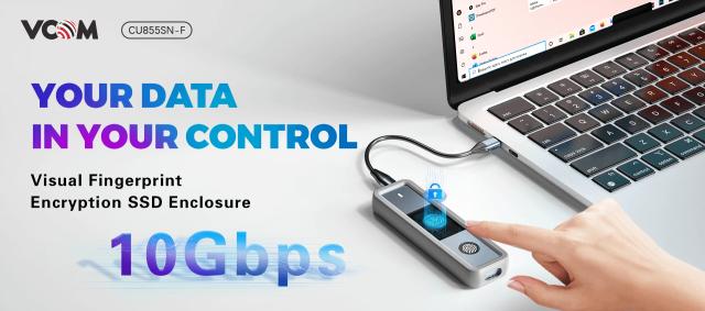 Кутия VCom Storage Case M.2 NVMe/SATA M/B key - USB-C/A Gen.2 10Gbps, Fingerprint Encryption