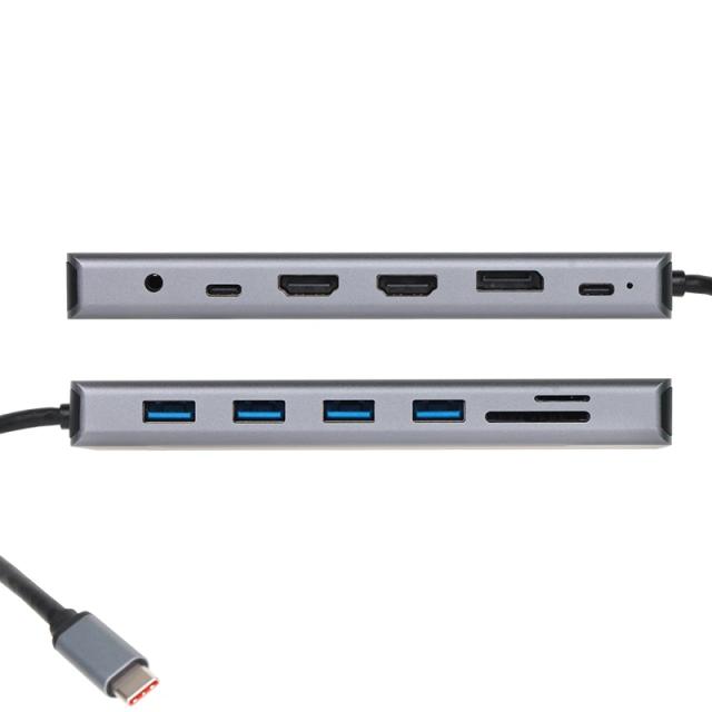 Мултипортов адаптер VCom CU4706 13-in-1 -  HDMI x 2, DP, USB3.0 x 3, USB-C, USB2.0, RJ45, SD/TF, PD100W, Audio, L-Shape USB-C