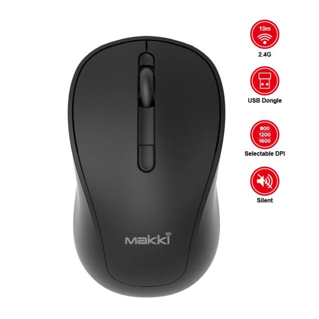 Мишка MAKKI MSX-2408 Silent, оптична 1600dpi, Wireless, USB Type-C, черна