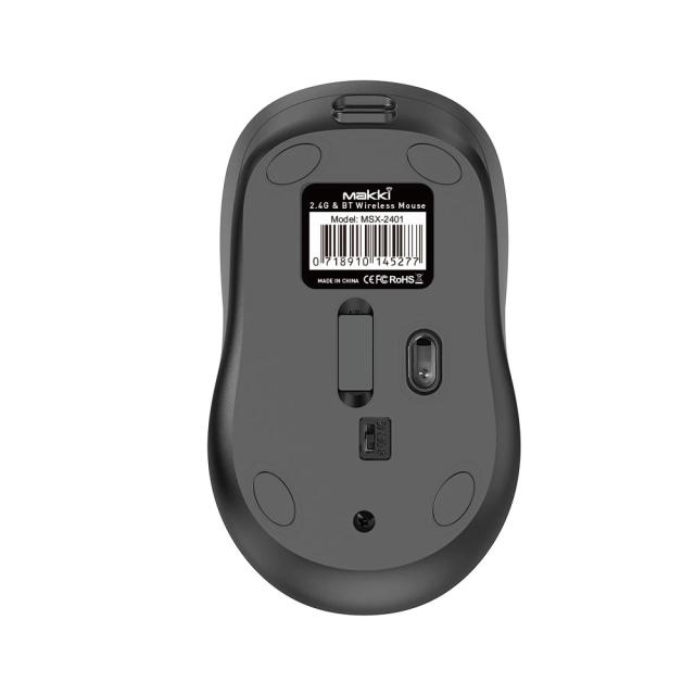 Мишка MAKKI MSX-2401 Silent, оптична 1600dpi, Wireless/Bluetooth, USB Type-C, черна