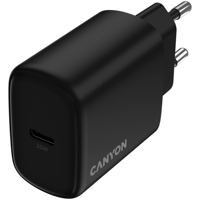 Зарядно CANYON charger OnCharge 200, 1x USB Type-C, 20W, Black