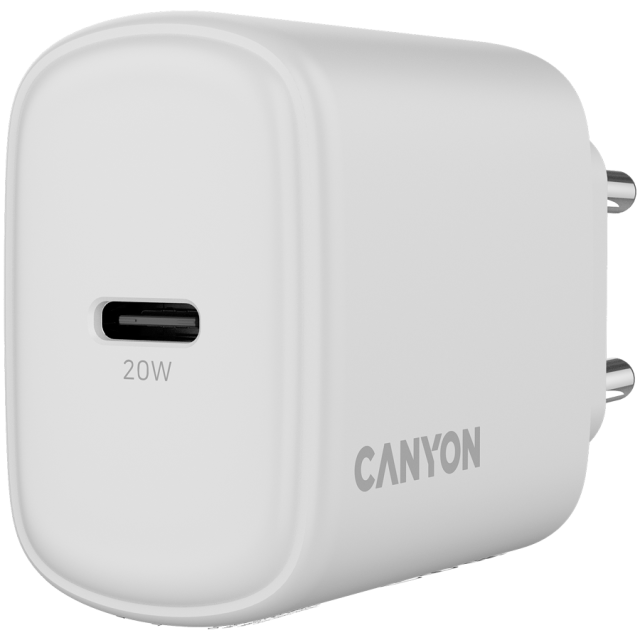Зарядно CANYON charger OnCharge 200, 1x USB Type-C, 20W, White