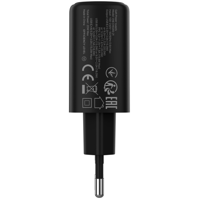 Зарядно CANYON charger OnCharge 200, 1x USB Type-C, 1x Type-A, 20W, Black