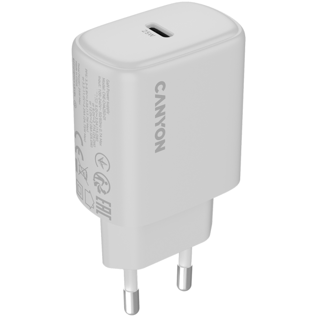 Зарядно CANYON charger OnCharge 250, 1x USB Type-C, 25W, White