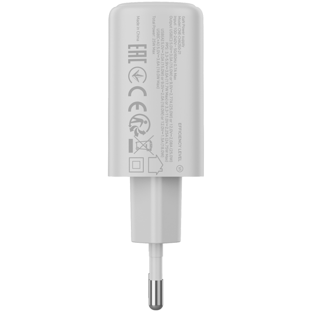 Зарядно CANYON charger OnCharge 250, 1x USB Type-C, 1x Type-A, 25W, White