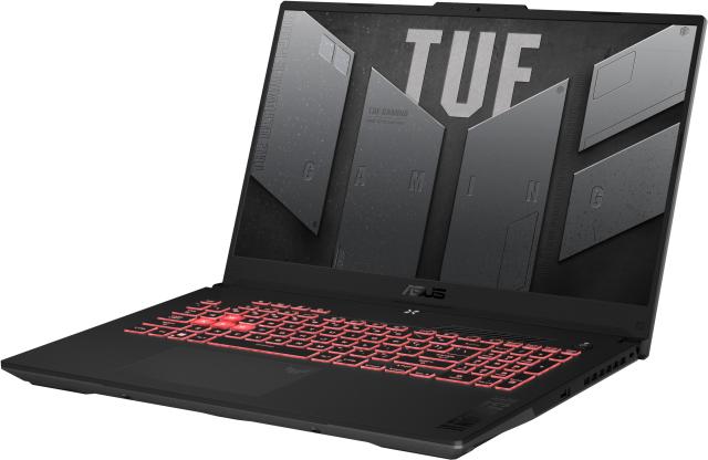Лаптоп ASUS TUF Gaming A17 FA707NUR-HX019, AMD Ryzen 7 7435HS 8C (3.1/4.5 GHz, 16 MB Cache), 17.3" (43.94 сm) FHD IPS, 144Hz, NVIDIA RTX 4050 6GB GDDR6 DLSS 3, 16GB DDR5, 512GB M.2 NVMe SSD, Free DOS