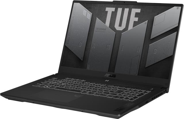 Лаптоп ASUS TUF Gaming A17 FA707NUR-HX019, AMD Ryzen 7 7435HS 8C (3.1/4.5 GHz, 16 MB Cache), 17.3" (43.94 сm) FHD IPS, 144Hz, NVIDIA RTX 4050 6GB GDDR6 DLSS 3, 16GB DDR5, 512GB M.2 NVMe SSD, Free DOS