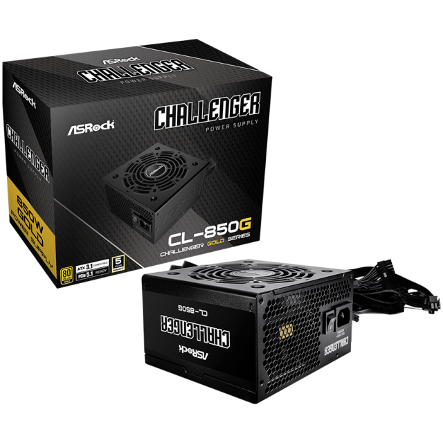 Захранване Asrock CHALLENGER CL-850G, 850W, PCIe5.1/ATX 3.1, Active PFC, 80 Plus Gold