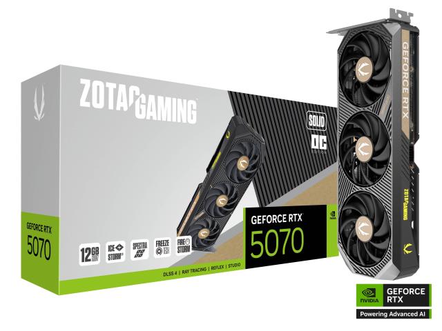 Видео карта ZOTAC GAMING RTX 5070 Solid OC 12GB GDDR7, 192-bit, HDMI, 3x DisplayPort 
