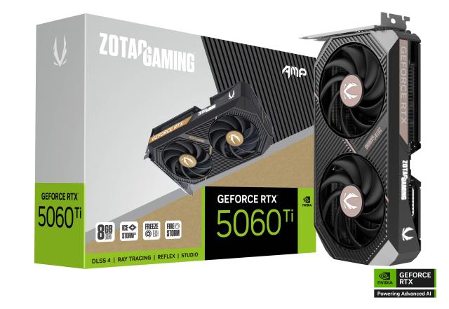 Видео карта ZOTAC GAMING RTX 5060 TI AMP 8GB GDDR7, 128-bit, HDMI, 3x DisplayPort 