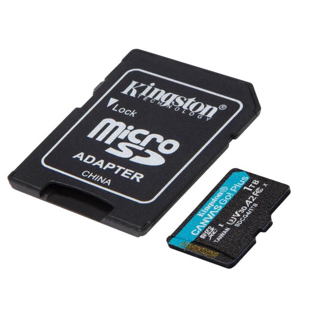 Карта памет Kingston Canvas Go Plus Gen4, 1TB microSDXC, Class 10, UHS-I, U3, V30, A2 Card + Adapter