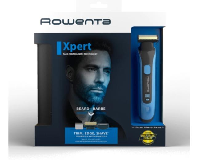 Тример Rowenta TN6200F4, Hybrid Forever Sharp Blue Expert, beard, cordless, waterproof 3-in-1, self-sharpening blades, 100% stainless steel, minimum cutting length 0.4mm, precision setting 1mm, beard blade size 32mm, 120min autonomy, charging time 1h
