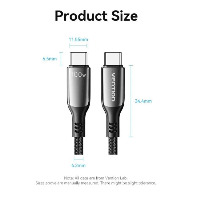 Кабел Vention USB2.0 Type-C/Type-C 100W, 2m
