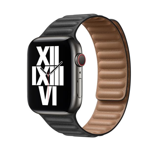 Каишка за часовник Apple Watch 44mm Band: Black Leather Link - Large