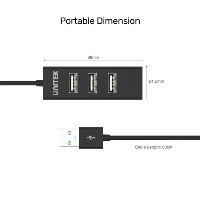 USB Хъб Unitek 4-портов, USB 2.0, Черен