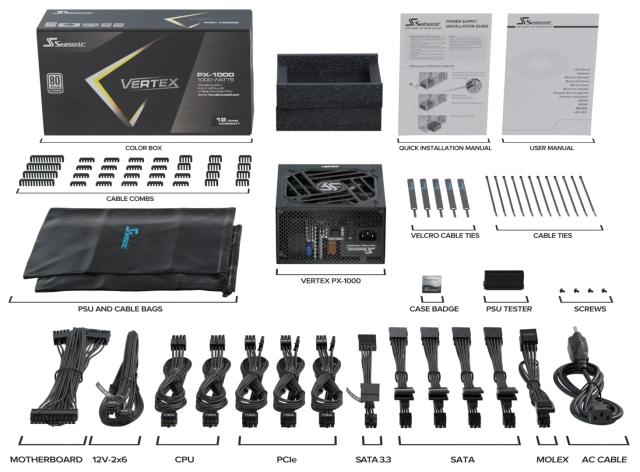 Захранване Seasonic VERTEX PX-1000 1000W, Active PFC, ATX 3.1, 80 PLUS Platinum, Fully Modular