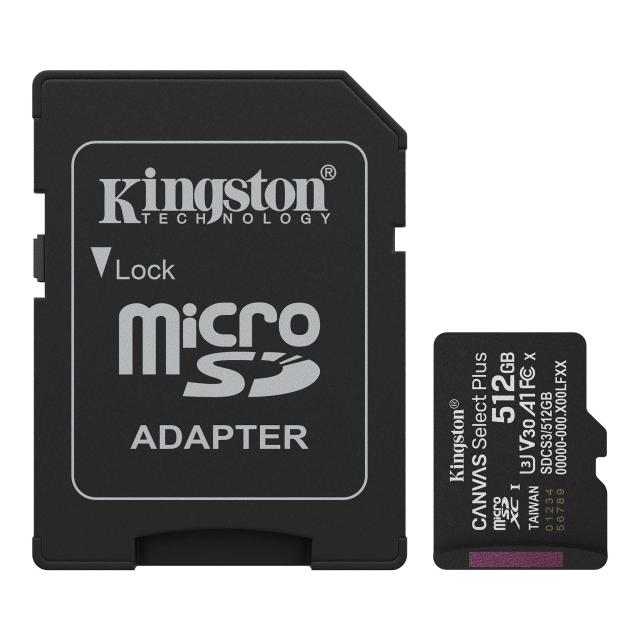 Карта памет Kingston 512GB SDCS3 micSDXC Canvas Select Plus U3, V30, A1