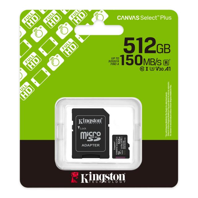 Карта памет Kingston 512GB SDCS3 micSDXC Canvas Select Plus U3, V30, A1