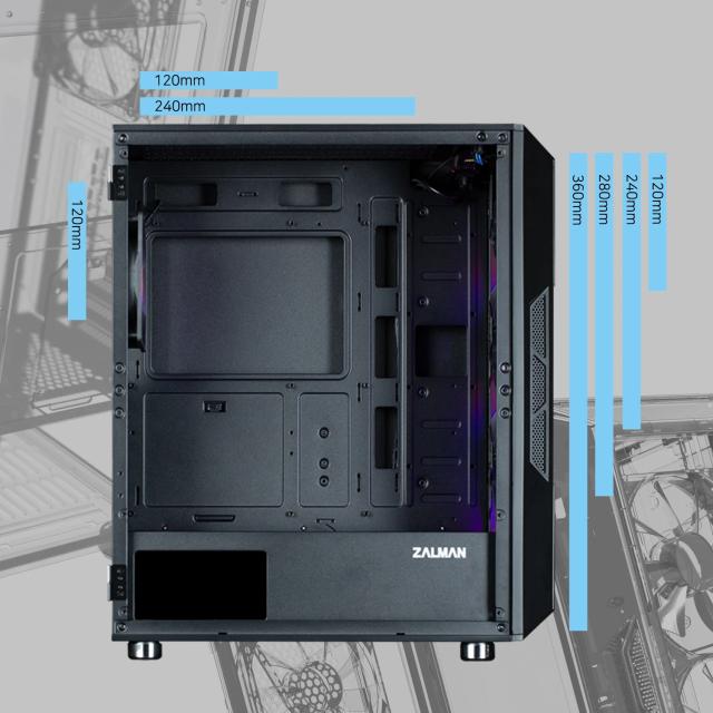Кутия Zalman  i3 NEO ARGB Mesh Black, aRGB, Middle Tower, 2x USB 3.0, 1x USB 2.0, ATX/mATX/Mini-ITX, черна