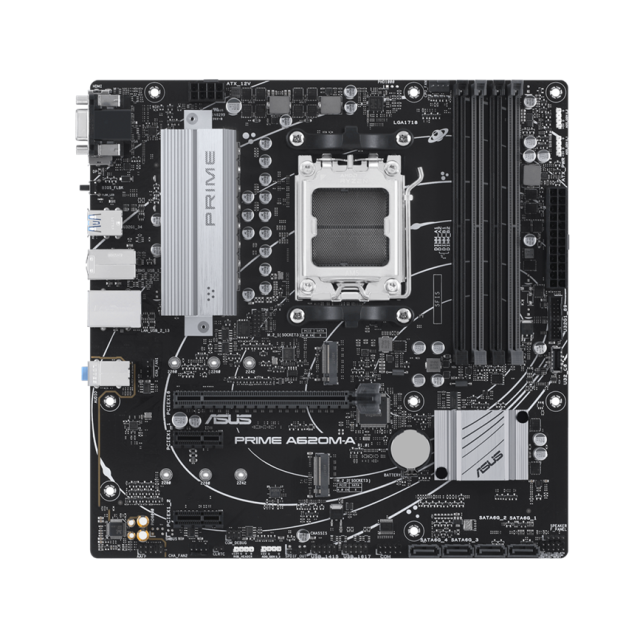 Дънна платка ASUS PRIME A620M-A-CSM, AM5, 4x DDR5, 2x M.2, 4x SATA 6Gb/s, VGA, HDMI, DP, Micro ATX 