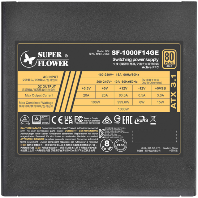 Захранване Super Flower Leadex III Gold 1000W, Active PFC, PCIe 5.1/ATX 3.1, 80 Plus Gold, Fully Modular