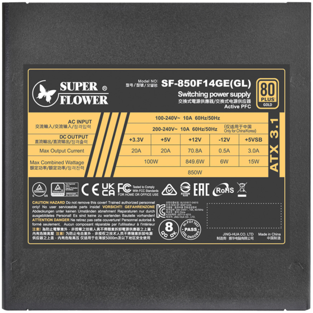 Захранване Super Flower Leadex III Gold 850W, Active PFC, PCIe 5.1/ATX 3.1, 80 Plus Gold, Fully Modular