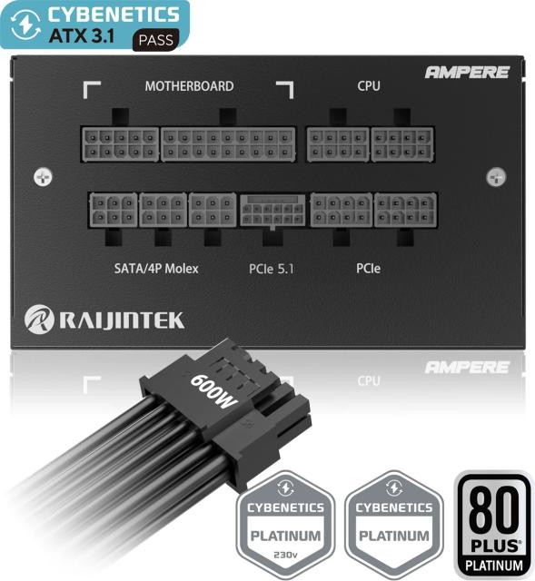 Захранване Raijintek AMPERE 850 850W, Active PFC, ATX3.1, 80 PLUS Platinum, Full Modular
