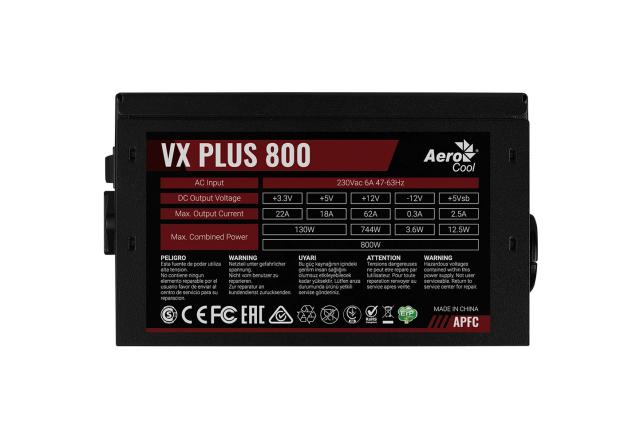 Захранване AeroCool VX PLUS STEALTH 800W A-PFC, Active PFC