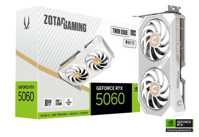 Видео карта ZOTAC GAMING GeForce RTX 5060 Twin Edge OC White Edition, 8GB GDDR7, 128-bit, HDMI, 3x DP