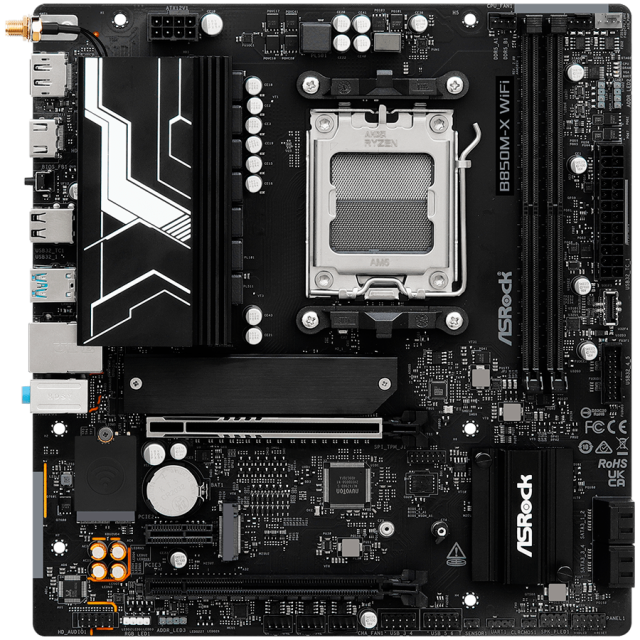 Дънна платка ASROCK B850M-X WIFI R2.0, AM5, 2x DDR5, 2x M.2, 4x SATA 6Gb/s, Wi-Fi 6E, Bluetooth v5.2, HDMI, DP, mATX