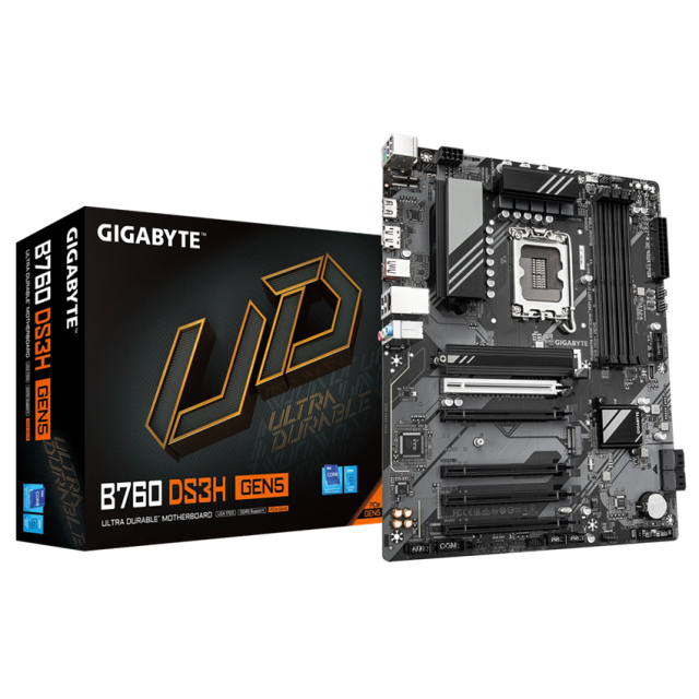 Дънна платка GIGABYTE B760 DS3H GEN5, LGA1700, 4x DDR4, 2x M.2, 4x SATA 6Gb/s, HDMI, DP, ATX