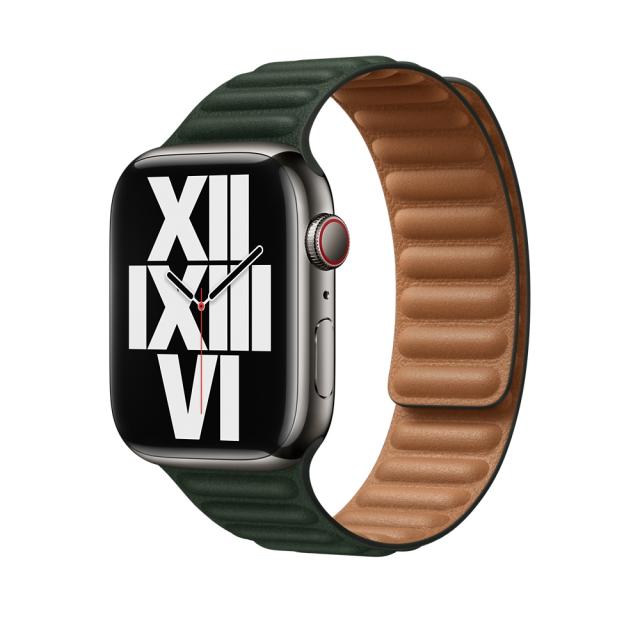 Каишка за часовник Apple Watch 45mm Sequoia Green Leather Link - S/M