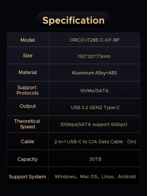 Докинг станция Orico Storage 2.5/3.5 HDD/M.2 NVMe, USB-A/ USB Type-C