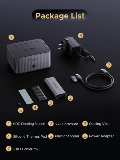 Докинг станция Orico Storage 2.5/3.5 HDD/M.2 NVMe, USB-A/ USB Type-C