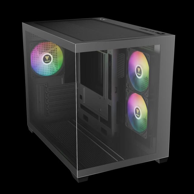 Кутия Gamdias AURA GC10M v2, Mini Tower, 1x USB-A USB 2.0, 1x USB-C USB 3.1, 1x HD Audio, Micro ATX, Mini ITX
