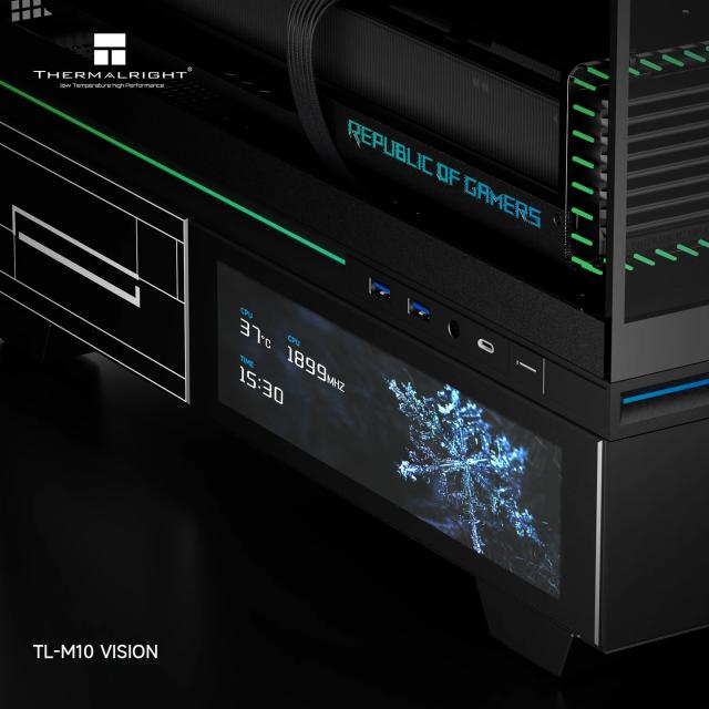 Кутия Thermalright TL-M10 Black, 9.16" LCD Display, Mini Tower, 2x USB 3.0, 1x USB Tupe-C, 1x HD Audio, Micro ATX / Mini-ITX, черна