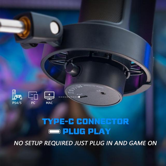 Микрофон със стойка FIFINE A8T RGB, кондензаторен, USB Type-C, Black