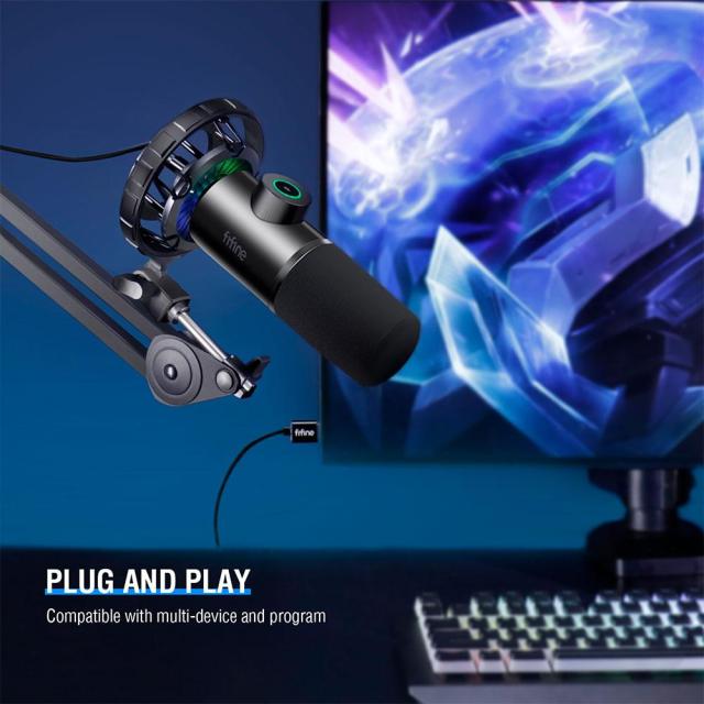 Микрофон със стойка FIFINE T658 Dynamic RGB - Black