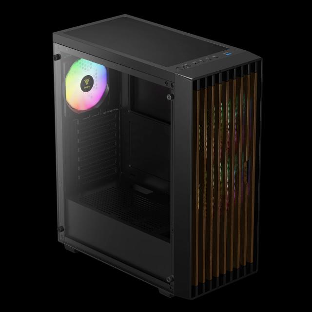 Кутия Gamdias AURA GC4 ELITE, Addressable RGB, Wood, Middle Tower, 1 x USB 3.0, 2 x USB 2.0,  1 x HD Audio, RGB button, ATX, mATX, Mini-ITX